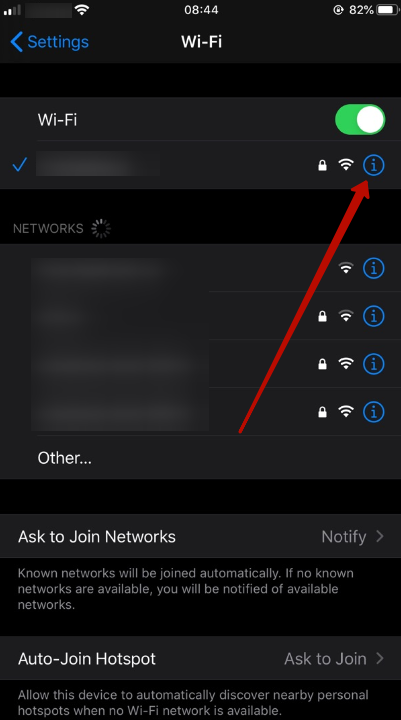 «Wifi» ağının yanındaki «i» düğmesine basın